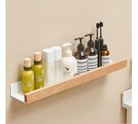 AJINGELA Étagère murale flottante en métal pour salle de bain, étagère murale décorative avec bords en bois massif, économie d'espace, antirouille extra forte (60 cm)