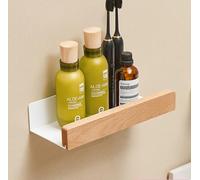 AJINGELA Étagère murale flottante en métal pour salle de bain, étagère murale décorative avec bords en bois massif, gain de place, antirouille extra forte (20 cm)
