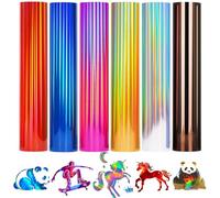 AJINGHTV Film holographique en vinyle pour traceur textile, 6 couleurs, 30,5 x 25 cm, film de transfert en polyuréthane, pour traceur, film flexible pour textiles, film de transfert thermocollant pour