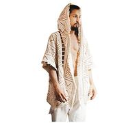 AJJAYA WIZARD Mens capuche Kimono gilet Beige motif Tribal alchimiste sorcier rituel cérémonie Gypsy Festival magie alchimie primitif Icaro