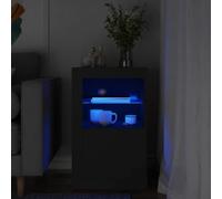 AJJHUUKI Accueil-Armoires et stockage,Armoires de rangement et casiers,Armoire latérale avec lumières LED Noir Bois d'ingénierie