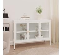 AJJHUUKI Armoires et rangements-Buffets & Buffets Buffet Blanc 105x35x70 cm Acier et Verre