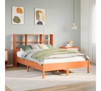 AJJHUUKI Beds & Accessories-Beds & Bed Frames-Bibliothèque Lit sans matelas en pin massif Marron ciré 140 x 190 cm