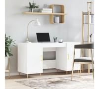 AJJHUUKI Bureaux de bureau en bois laqué blanc brillant 140 x 50 x 75 cm
