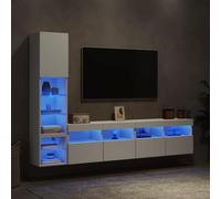 AJJHUUKI Lot de 4 unités murales TV avec LED blanches en bois, centres de divertissement et supports TV