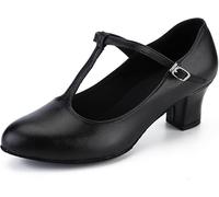 AJMDGW Chaussures de danse latine pour femme - Bout fermé - Sangle en T - Pour la pratique de la salsa et du tango, Noir , 42 1/3 EU