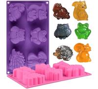 AJMDGW Lot de 2 moules à gâteaux en Silicone for Animaux de la forêt, Motif Safari, Grenouille, Renard, Tortue, hérisson, Hibou, écureuil, Chocolat, Bonbons, gelée, Savon, Crayon, Moule à glaçons