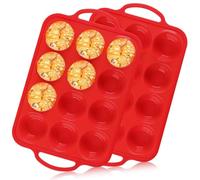 AJMDGW Lot de 2 moules à muffins en silicone avec cadre renforcé en métal pour 12 cupcakes, taille standard, plateau sans BPA, passe au four et au lave-vaisselle (rouge, 2)