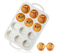 AJMDGW Lot de 2 moules à muffins en silicone avec cadre renforcé en métal pour 12 cupcakes, taille standard, plateau sans BPA, passe au four et au lave-vaisselle (crème, 1)