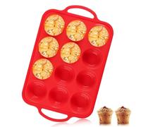 AJMDGW Lot de 2 moules à muffins en silicone avec cadre renforcé en métal pour 12 cupcakes, taille standard, plateau sans BPA, passe au four et au lave-vaisselle (rouge, 1)
