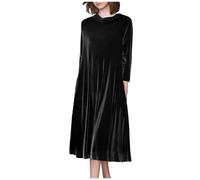 AJMDGW Robe Vintage en Velours for Femmes - Col Rond - Manches Longues - Robes Maxi décontractées - Coupe Ample - Robe de Demoiselle d'honneur élégante - Couleur Unie - Robe Grande Taille(Noir,XL)