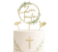 AJNZAU 4 Pièces Décoration Baptême Cake Topper, Set Acrylique Doré Avec Colombe, Poisson, Croix Et Bénédiction, Parfait Pour Garçons Et Filles, Cérémonie Religieuse