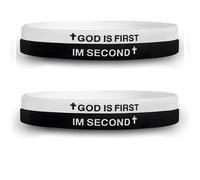 AJORR God Is First Bracelet en silicone - Bracelets chrétiens avec croix et verset biblique - Cadeau inspirant pour la foi pour hommes, femmes et jeunes, One Size, Caoutchouc, Pas de gemme