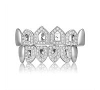 Ajouré Iced Out Grillz Hip Hop Complets - Plaqué Or & Argent 18k, Pavé De Cz Clair Bijoux Bling Style Rapper, Fête, Cosplay(Silver,Set)