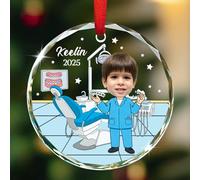 Ajouter photo visage orthodontiste dentaire ornement Noël 2025, futur orthodontiste ornement cadeau pour enfants, ornements de Noël personnalisés en verre de Noël, image et nom personnalisés Dentiste