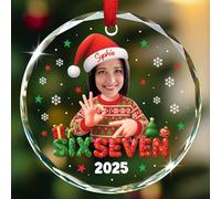 Ajoutez une photo en forme de visage Six Seven, ornement personnalisé en verre avec photo, cadeau pour ami, fils, fille, petits-enfants, nom personnalisé six sept ornements, 6 7 ornements de Noël pour