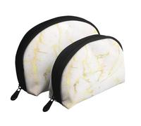 Ajoutez Votre Texte en marbre doré Blanc Moderne élégant, Trousse de Maquillage Coquille Femme Petit Porte-Monnaie Trousse de Toilette Trousse à cosmétiques 2 pièces