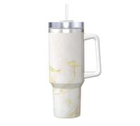 Ajoutez votre texte. Marbre doré vierge, moderne et élégant.,Gobelet isotherme Ice Bully de 40 oz avec poignée, couvercle et paille, en acier inoxydable, pour voiture ou café.