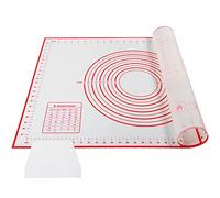 AJOXEL Tapis de Cuisson Silicone, 70×50 cm Feuille de Cuisson Reutilisable Tapis de Pâte Anti-Adhérent sans BPA avec Mesures Corne Patisserie pour Fondant/Biscuit/Pizza, Rouge