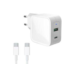 AJP Double Port USB-C 65W GaN Tech Chargeur pour Acer Chromebook 514 CB514-1WT Compatible PN NX.AY9EK.001 Ordinateur Portable Tablette Mur Plug Charge Rapide Câble Adaptateur Blanc Type C Cordon