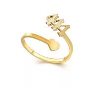 AJRUIER Gold 444 Engelszahl Handgestempelter Edelstahlring - Numerologie 111, 222, 333, 555, 666, 777, 888, 999