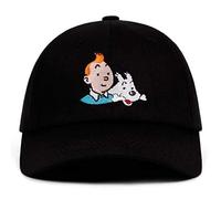 AJSJ 100% Coton Tintin Papa Brodé Casquette De Baseball Sangle Personnalisée Dos Unisexe Réglable Aventures De Tintin Chapeaux, Noir