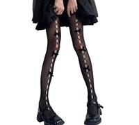 AJTUTUS Bas résille pour femme avec nœud papillon Collants en filet de poisson avec motifs collants taille haute cuisses, Noir B, Taille unique
