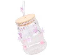 AJTUTUS Récipient à boissons à motifs à haute résistance thermique, B | Récipient à boire en borosilicate avec nœud décoratif; Idéal pour une utilisation café à la maison; Nettoyage