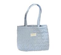 AJTUTUS Sac à bandoulière matelassé en coton renforcé avec motif à carreaux en forme de cœur - Grande capacité - Pour faire du shopping, voyager - Léger, bleu clair
