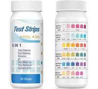 Ajuanbazha 100 Pcs Bandelettes de Test Piscine 6 en 1, Analyse Rapide du Ph, Chlore Libre et Total, Alcalinité, Dureté, Acide Cyanurique pour Eau de Piscine, Spa, Jacuzzi