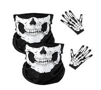 Ajuanbazha 2 Pièces Masque Tête de Mort et des Gants Masque Ghost, Masque Demi TÊte de Mort, Cache cou Moto pour Moto, Vélo, Randonnée, Ski, Halloween