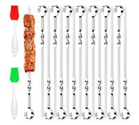 Ajuanbazha 24 Pièces Brochettes en Acier Inoxydable avec 2 Pinceaux, Réutilisables Brochettes Inox pour Barbecue,Viande,Légumes