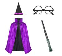 Ajuanbazha Cape du Magicien d'Halloween, Vampire Deguisement avec Chapeau, Lunettes et baguette Magique, Vampire Halloween Noir Rouge Double Face, Vampire Cape avec Col (A)