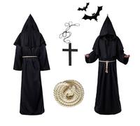 Ajuanbazha Deguisement Moine, Déguisement Pretre avec Capuche Ceinture et Croix, Déguisement Médiéval Homme, Pretre Costume pour Halloween, Cosplay (XXL)