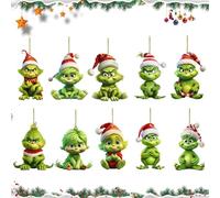 Ajuanbazha Lot de 10 décorations G-rinch acrylique 2D - Figurines - Outil de découpe - À suspendre pour Noël et occasions festives