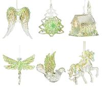AJUNJIIL Christmas Glitter Ornaments, Snowflake Hanging Decorations | Semi-Transparent Green , Festive Tree Accents For Holiday Parties, Winter Wedding, And Seasonal Home Display(6PCS)