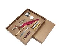 Ajunjiil Feather Pen Set, pour une écriture en douceur, un design de sculpture rétro, un kit de stylo de calligraphie, un d'écriture, un artisanat élégant (SFDPS038006 RED VIN)