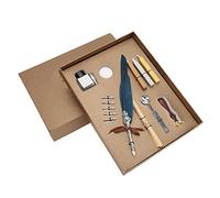 Ajunjiil Feather Pen Set, pour une écriture en douceur, un design de sculpture rétro, un kit de stylo de calligraphie, un d'écriture, un artisanat élégant (SFDPS0380333333333)