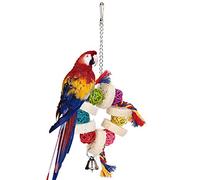 AJUNJIIL for Parrot Biting Chewing Toy, Loofah Sponge Cotton Rope Hanging Bird Standing Rack, Rattan Foraging Accessory for Small Medium Birds