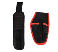 AJUNJIIL pour étui de perceuse multifonctionnel, sac à outils de taille, pour perceuse 12 V, bracelet magnétique, construction en nylon durable, ceinture réglable, pochette de (Bordure rouge)