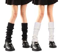 AJUNLKVDR Jambiere Femme,Y2k Lot De 2 Paires de Jambières Pour Femme,Leg Warmers,Guêtres Femme,Jambières Pour Filles,Jambes de Ballet en Coton,Jambières Tricotées Pour Enfants,Noir et Blanc,M