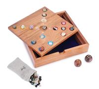 Ajuny Big Hole - Jeu de Dés en Bois Fait Main, 2 à 6 Joueurs, Plateau 20×20 cm, 65 Pierres Précieuses + 2 Dés, Jeu de Société Famille Portable Intérieur/Extérieur, Idée Cadeau Enfants & Adultes