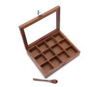 Ajuny Bois Boîte À Épices Couvercle Verre 12 Fixé Compartiments & Cuillère