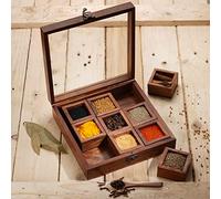 Ajuny Bois Boîte À Épices Couvercle Verre 9 Fixé Compartiments & Cuillère