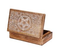 Ajuny Boîte à Bijoux Bois Manguier 20 x 13 cm, Étoile Fleur Sculptées