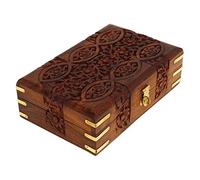 Ajuny Boîte à Bijoux Décorative en Bois Fabriquée à la Main Motif de Sculpture Florale Coffre au Trésor Polyvalent Organisateur de Rangement Pour Colliers Boîtes de Montres Cadeaux 8x5 pouces
