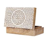 Ajuny Boîte à Bijoux en Bois Blanche 20×13×6,5 cm - Coffret Vintage avec Nœud Celtique Triquetra, Organiseur de Bijoux & Montres, Boîte Souvenirs Décorative, Idée Cadeau