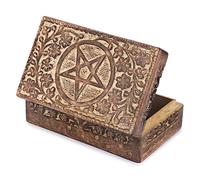 Ajuny Boîte à Bijoux en Bois de Manguier 20×13×6,5 cm - Coffret Vintage Sculpté à la Main (motifs étoile/cercle/fleur), Organiseur pour Bijoux & Montres, Boîte Souvenirs, Idée Cadeau