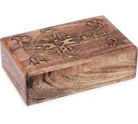 Ajuny Boîte à Bijoux en Bois de Manguier Fait Main 20 x 12,7 cm - Coffret Décoratif Motif Croix Celtique Sculptée, Coffre au Trésor Vintage pour Rangement de Souvenirs et Idée Cadeau