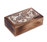 Ajuny Boîte de Rangement Décorative en Bois Fabriquée à la main des Sculptures Papillons Blanche et Marron Polyvalente à Utiliser Comme Porte Bijoux à Montres Souvenir Cadeau 8x5 pouces